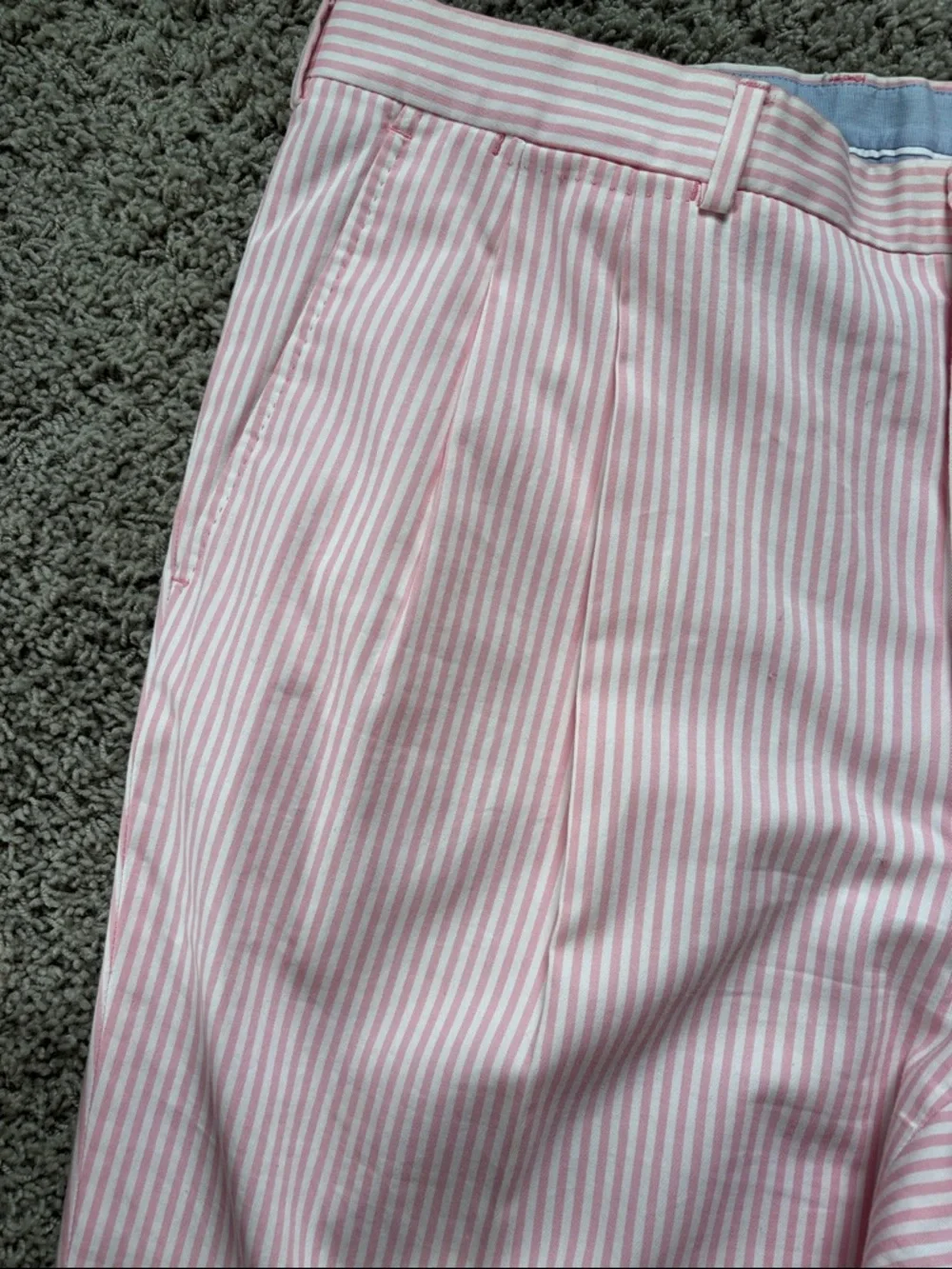 Pescarolo pleated seersucker trousers in pink and white